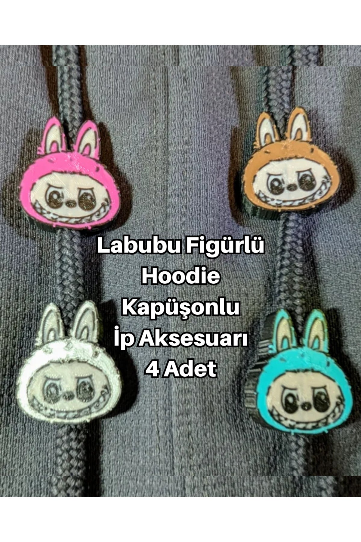 Labubu Figürlü Hoodie Kapüşonlu İp Aksesuarı 4 Adet