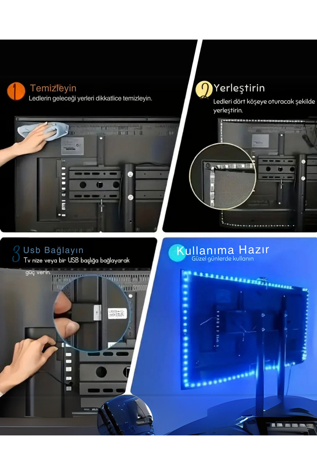 AR Sensörlü Akıllı Tv Arkası Aydınlatma Led Şerit Seti Ambiyans Aydınlatma - 5