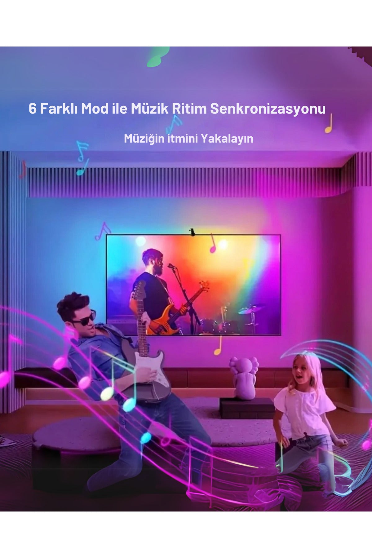 AR Sensörlü Akıllı Tv Arkası Aydınlatma Led Şerit Seti Ambiyans Aydınlatma - 6