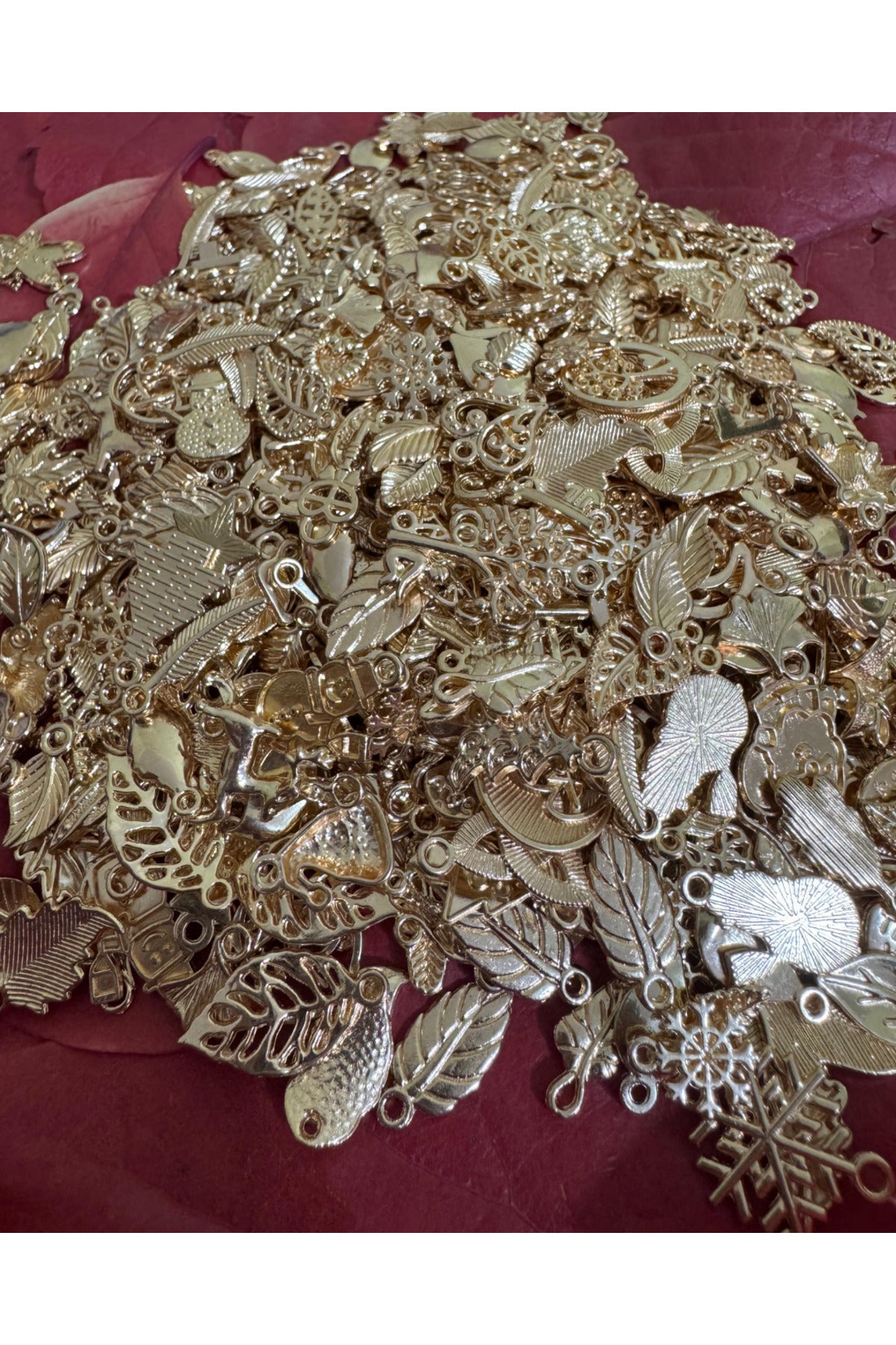 30 Adet Gold Renksiz Karışık Şekilli Kalpli Ağaç Aşk Sevgili Kolye Uçları - 3