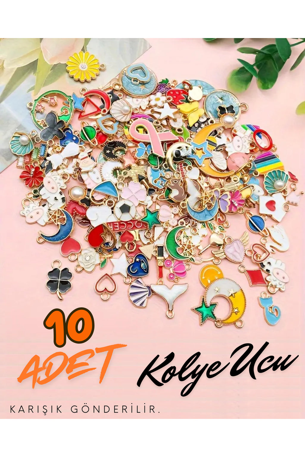 10 Adet Karışık Renkli Desenli Kolye Ucu Hediyelik