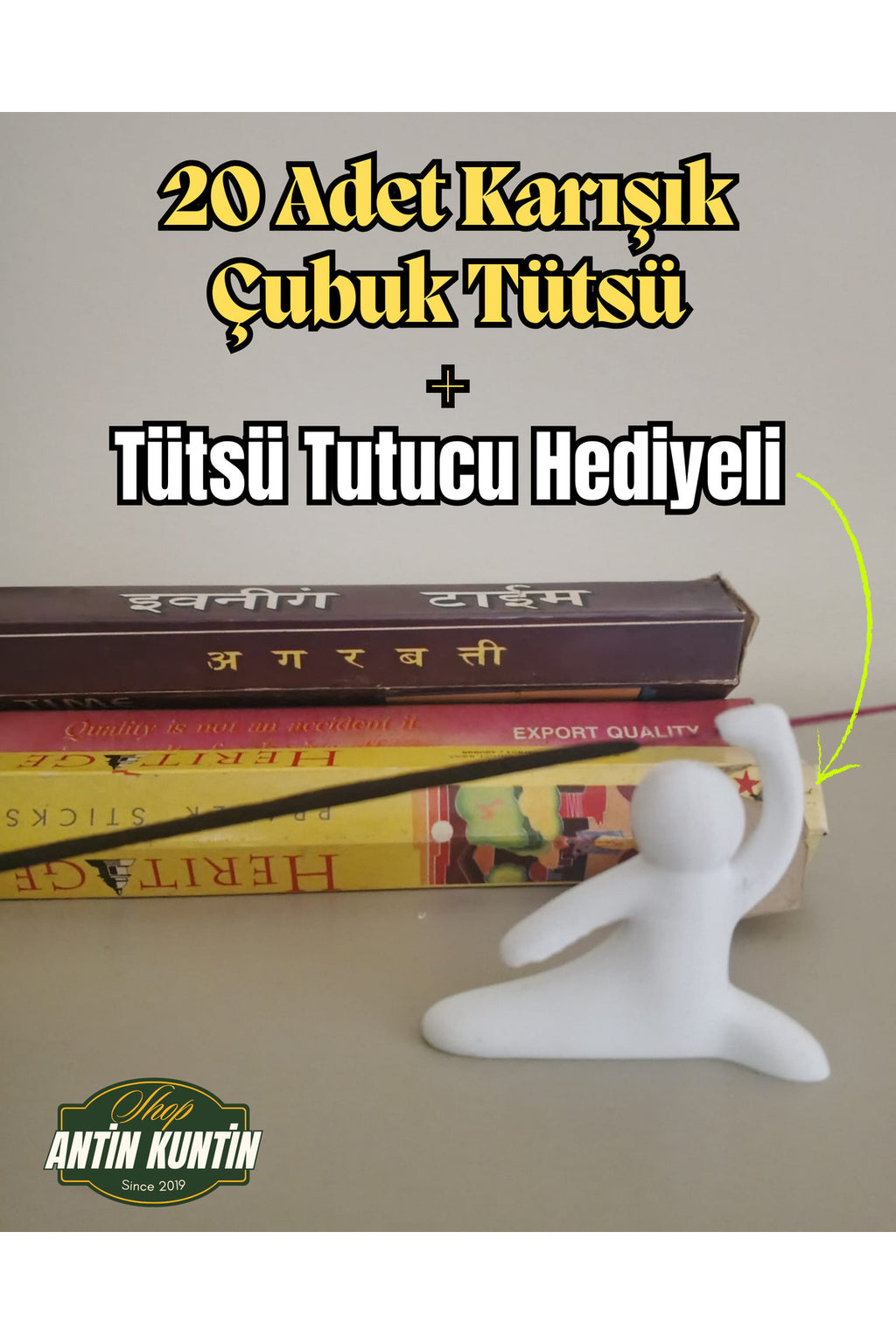 20 Adet Karışık Kokulu Tütsü ve Tütsü Tutucu Adam Hediyeli Buhur Aromalı 20 Yıllık Tütsüler