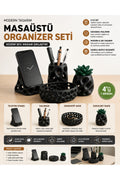 Modern Koyu Masaüstü Organizer Seti Siyah 4 Lü İşlevsel Set Hediyelik