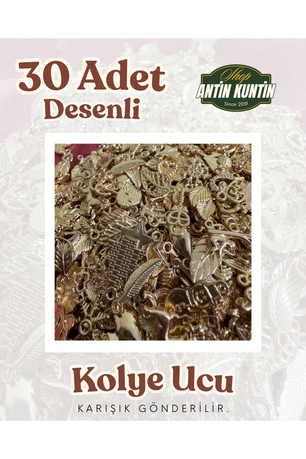 30 Adet Gold Renksiz Karışık Şekilli Kalpli Ağaç Aşk Sevgili Kolye Uçları