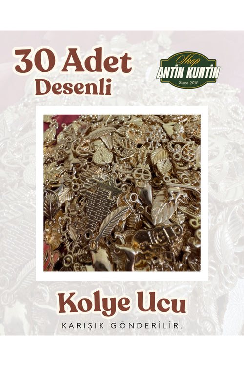 30 Adet Gold Renksiz Karışık Şekilli Kalpli Ağaç Aşk Sevgili Kolye Uçları