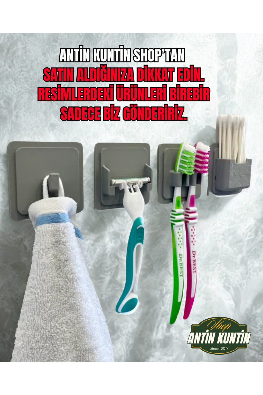Banyo Düzenleyici Organizer 4'lü Set Havlu Diş Fırçası Jilet Kulak Çöpü Asma Askılık Karışık Renk - 2