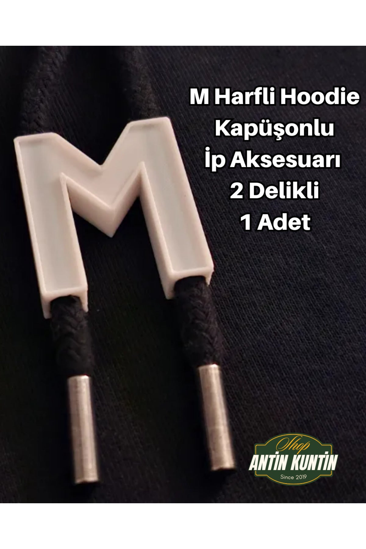 M Harfli Hoodie Kapüşonlu İp Aksesuarı 2 Delikli 1 Adet