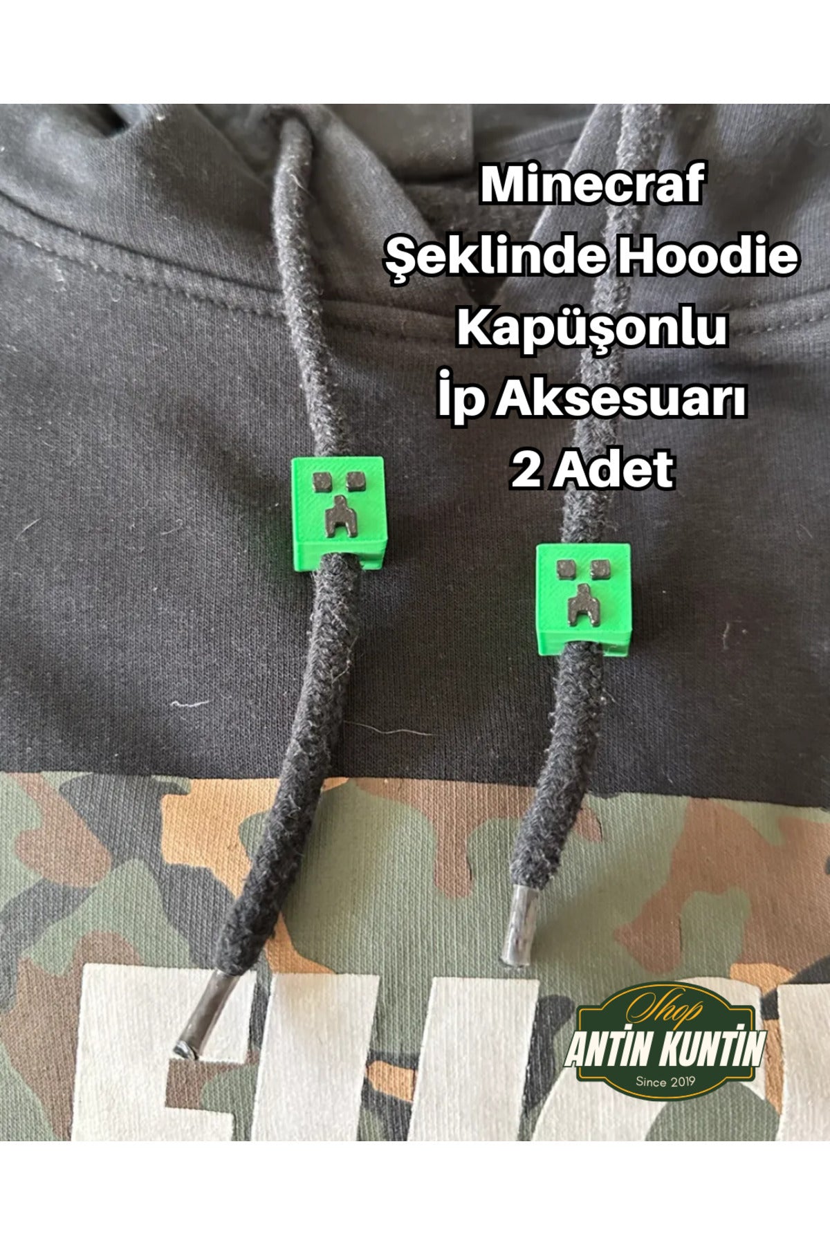 Minecraf Temalı Şeklinde Hoodie Kapüşonlu İp Aksesuarı 2 Adet