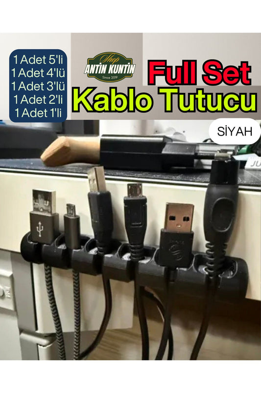 5'li Kablo Tutucu Set Siyah Full Set 1 Adet 5'li 1 Adet 4'lü 1 Adet 3'lü 1 Adet 2'li 1 Adet 1'li