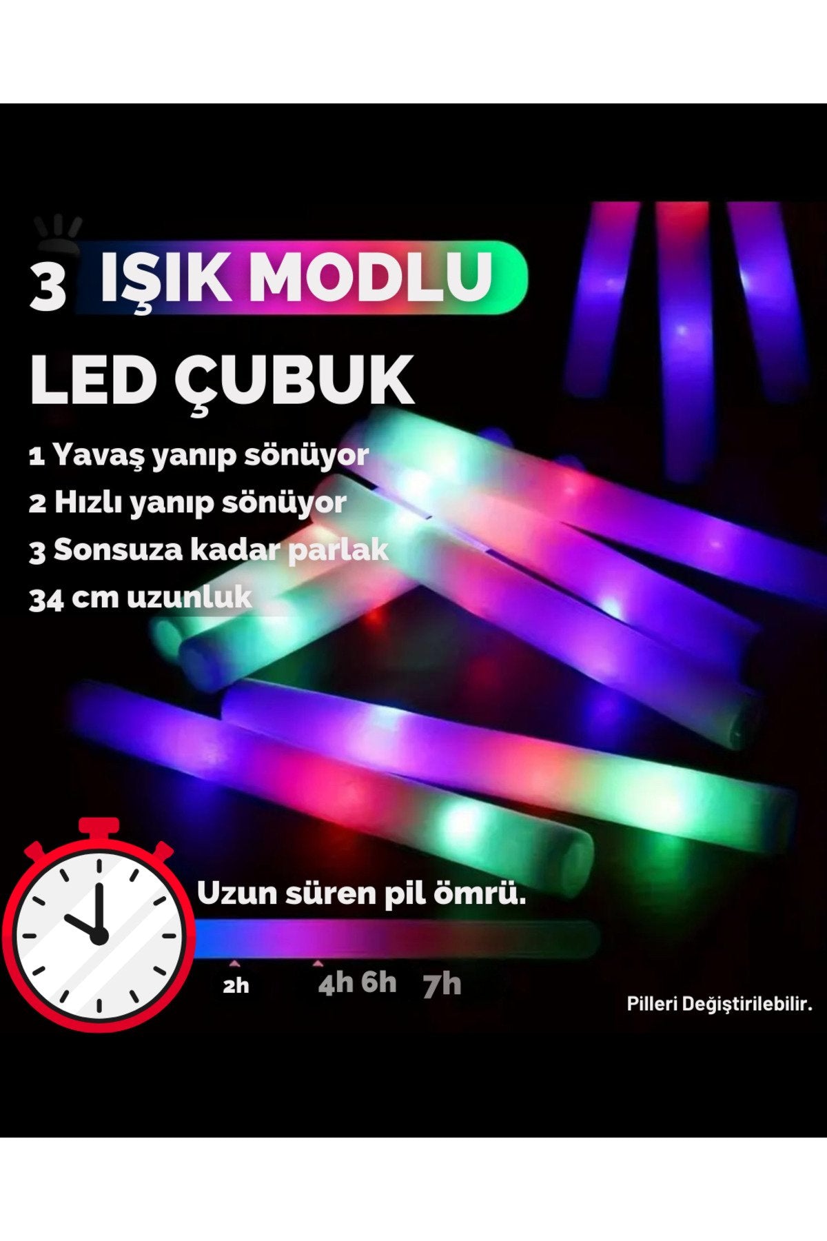 Üç Modlu LED Işık Çubuğu Köpük 1 Adet Parti Düğün Kına Kutlama Organizasyon Gösteri Festival Panayır