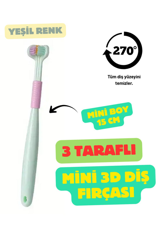 Yeşil 3 Taraflı Ön Arka Alt 270 Derece Minik Çocuk Kadın Diş Fırçası Yumuşak Uçlu Komple Temizlik