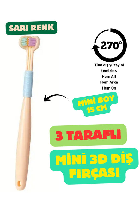 Sarı 3 Taraflı Ön Arka Alt 270 Derece Minik Çocuk Kadın Diş Fırçası Yumuşak Uçlu Komple Temizlik