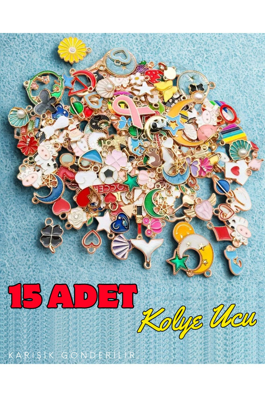 15 Adet Karışık Renkli Desenli Kolye Ucu Hediyelik