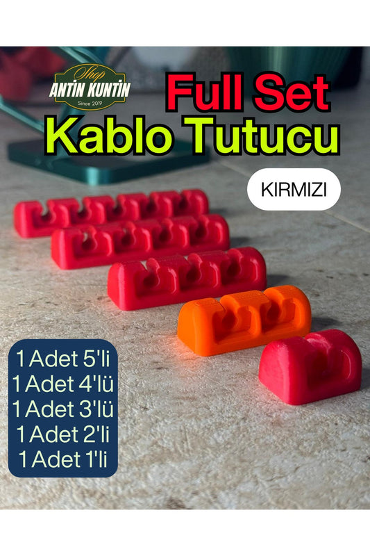 5'li Kablo Tutucu Set Kırmızı Full Set 1 Adet 5'li 1 Adet 4'lü 1 Adet 3'lü 1 Adet 2'li 1 Adet 1'li
