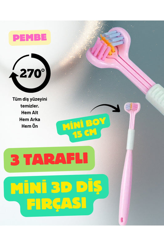 Pembe 3 Taraflı Ön Arka Alt 270 Derece Minik Çocuk Kadın Diş Fırçası Yumuşak Uçlu Komple Temizlik