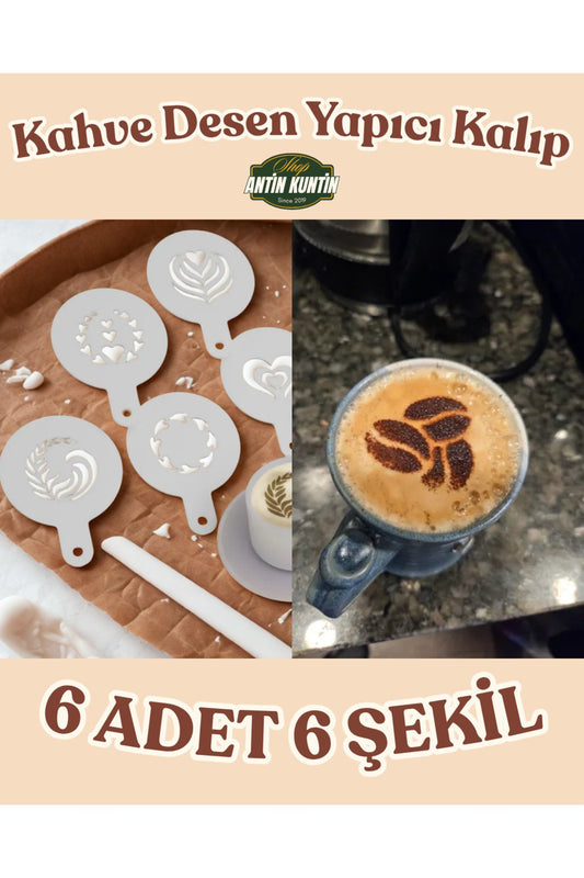 6 Adet Kahve Desen Kalıbı Şekilli Desenli Kalpli Süsleme Aparatı Kalpler Kahve Çekirdeği