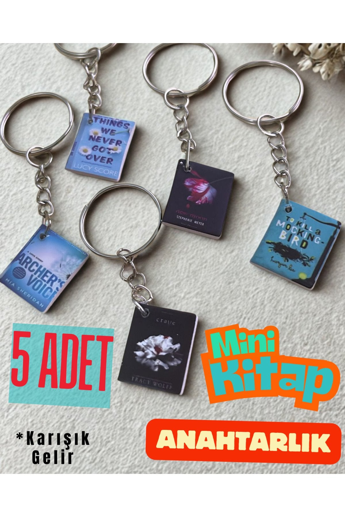 5 Adet Mini Kitap Anahtarlık Karışık Olarak Gönderilir Hediyelik Süs Çanta Anahtar