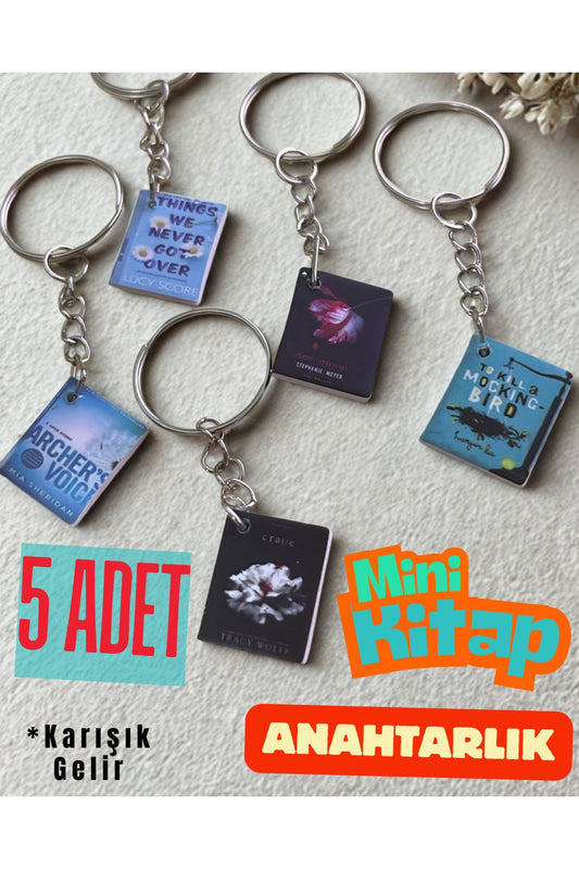 5 Adet Mini Kitap Anahtarlık Karışık Olarak Gönderilir Hediyelik Süs Çanta Anahtar