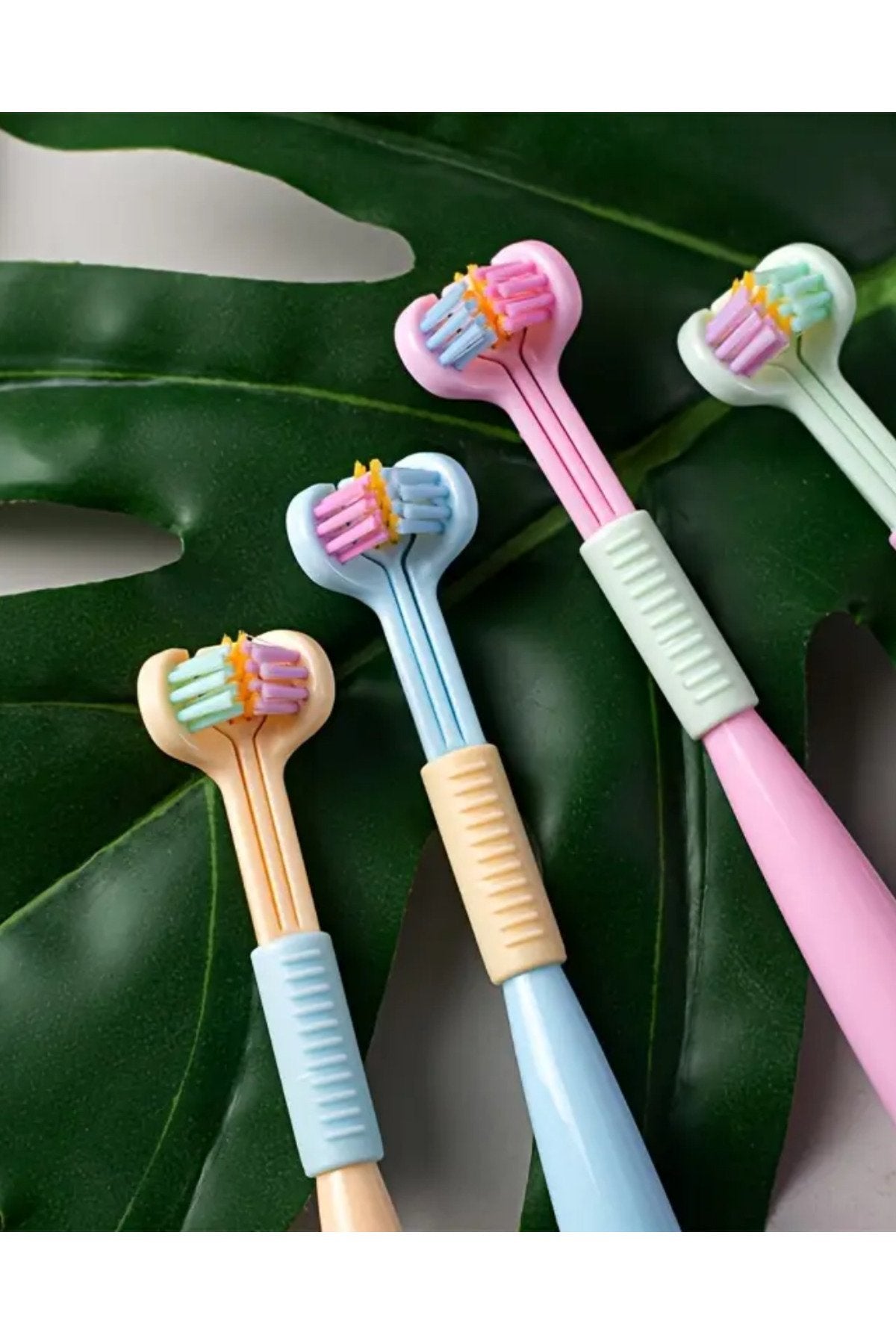 Yeşil 3 Taraflı Ön Arka Alt 270 Derece Minik Çocuk Kadın Diş Fırçası Yumuşak Uçlu Komple Temizlik