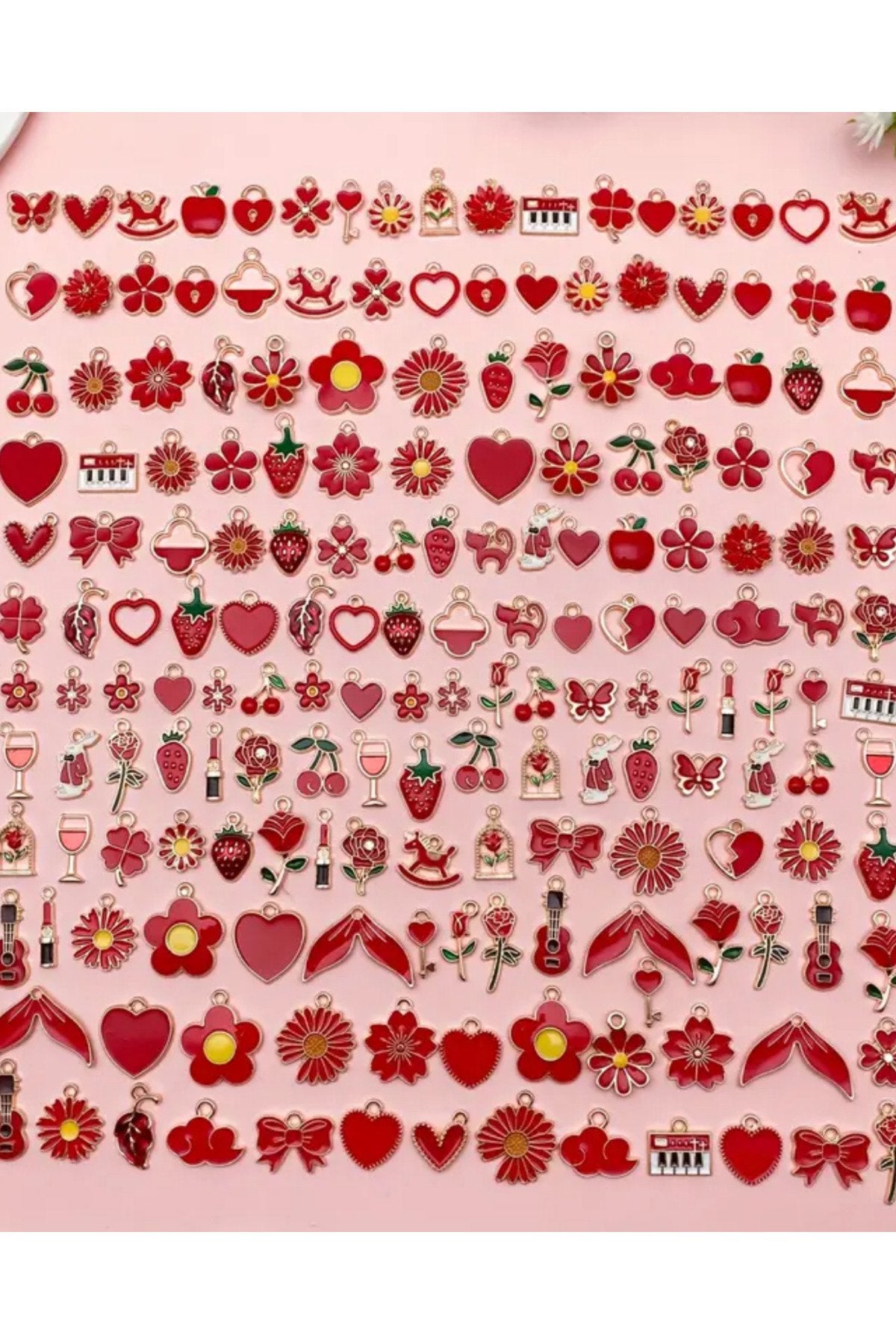 Kırmızı 10 Adet Kolye Ucu Seti Karışık Gelir Sadece Kırmızı Charm Bileklik Bilezik Küpe Ucları Seti