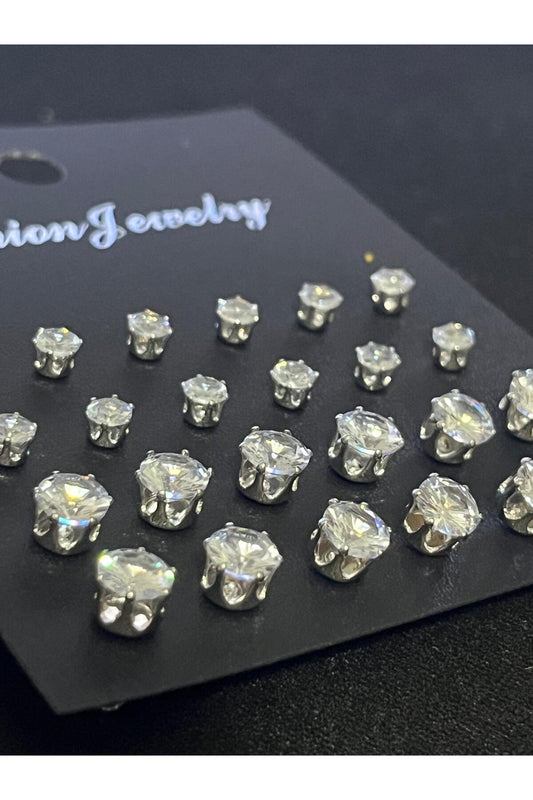 12 Adet Farklı Boylarda Gümüş Taşlı Küpe Seti