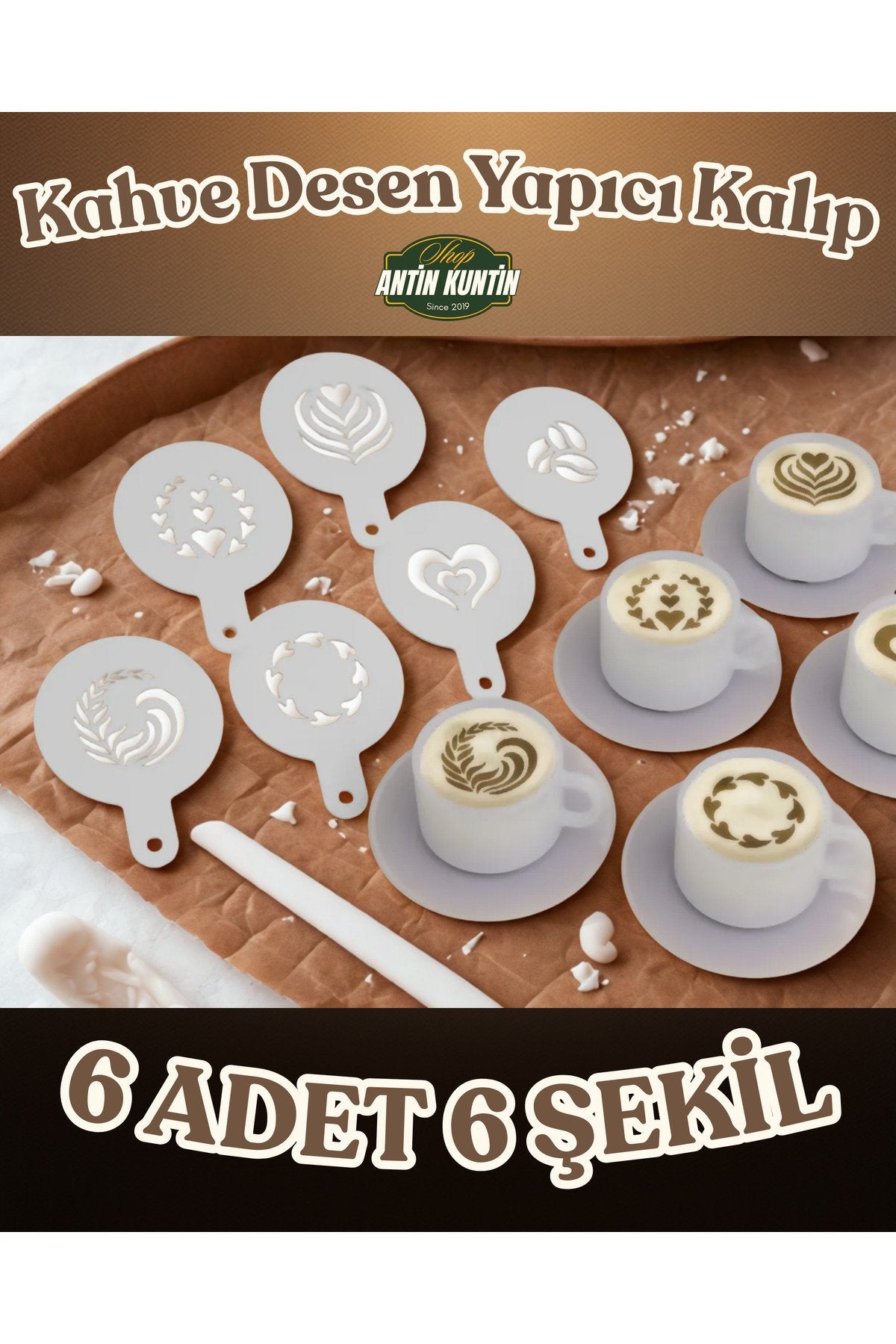 6 Adet Kahve Desen Kalıbı Şekilli Desenli Kalpli Süsleme Aparatı Kalpler Kahve Çekirdeği