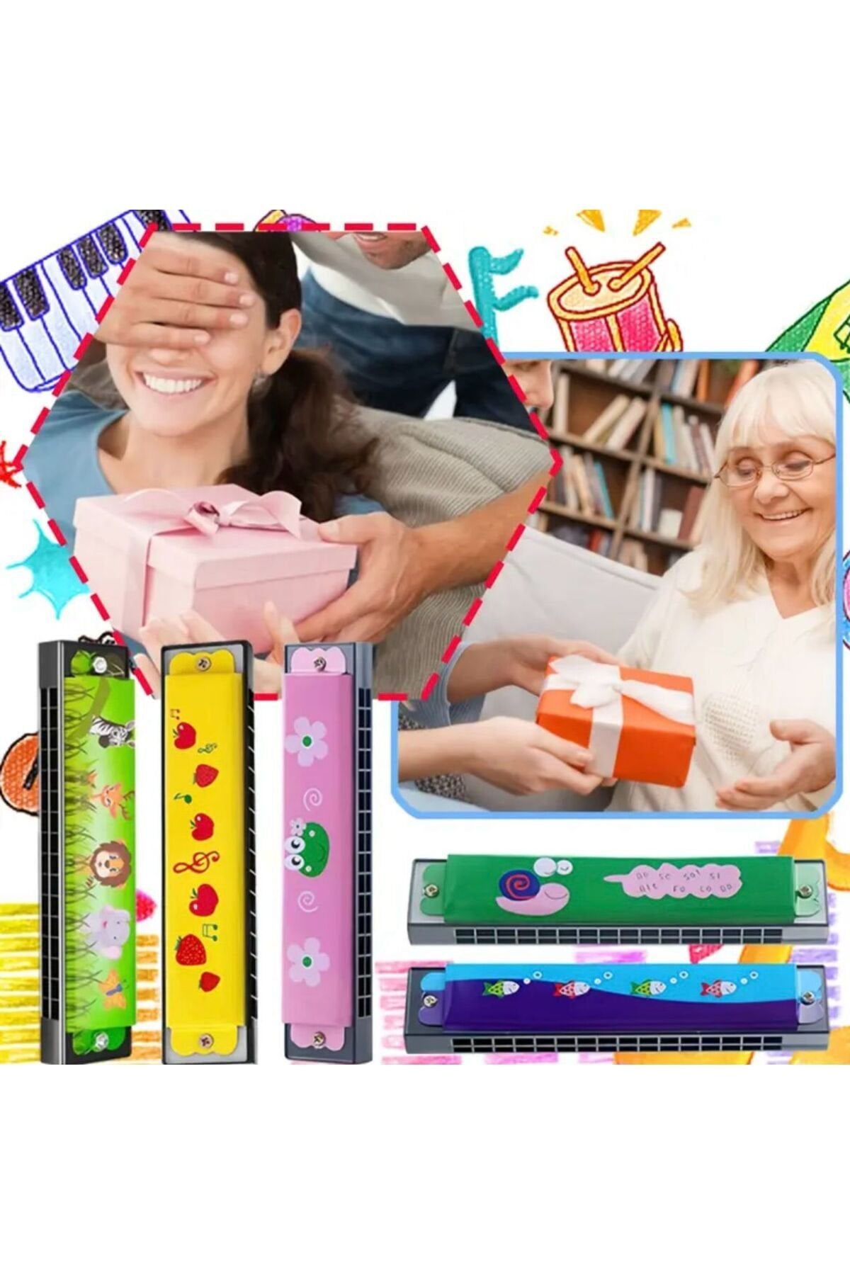 Armonika Resimli Renkli Mini Çalgı Oyuncak Hediyelik Eşya