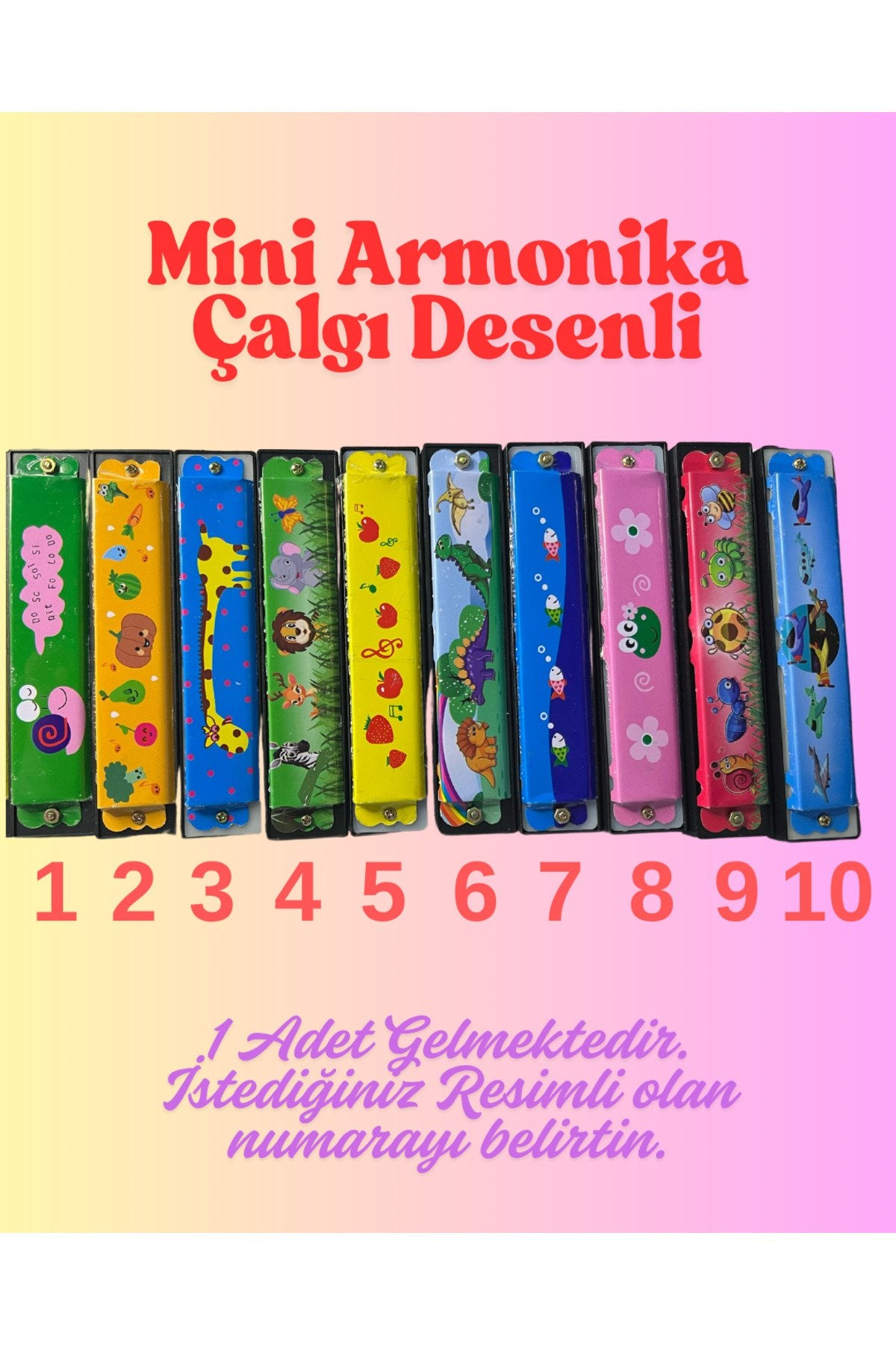 Armonika Resimli Renkli Mini Çalgı Oyuncak Hediyelik Eşya
